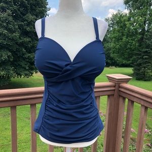 Tropical Escape Rouched Navy Tankini Top